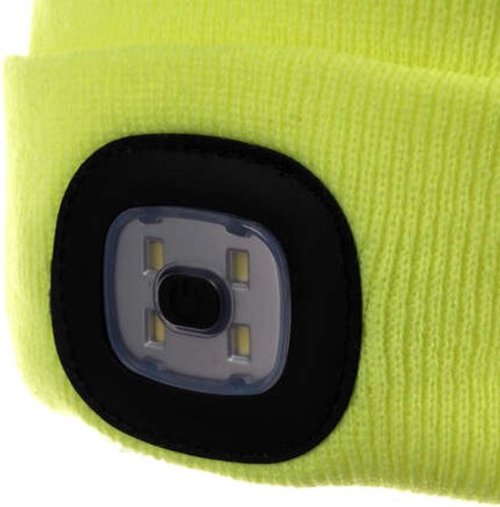 Trizand wintermuts met USB zaklamp - Neon geel