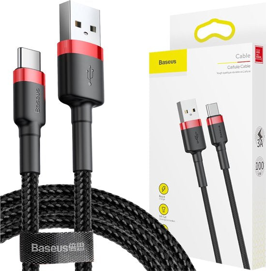 Baseus Gewoven USB-C Fast Charge Kabel 1 Meter Zwart Rood