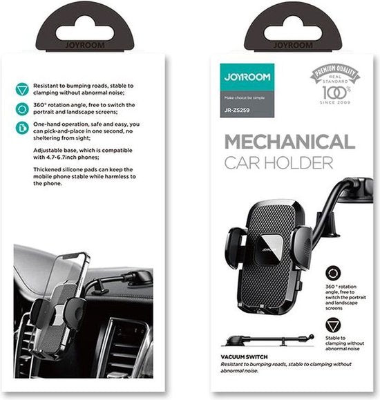 Joyroom phone holder - car dashboard windshield flexible arm - Black