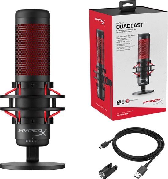 HyperX QuadCast streaming microfoon - PS4/Windows/Mac - Rood