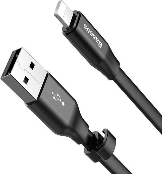 Baseus Korte Platte USB-C Kabel 23cm Zwart – USB-A naar USB-C – Oplaad- en Data Kabel 2A – Anti-Knoop - Compact - Ideaal voor Powerbanks - Zwart