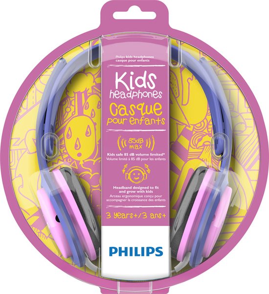 Philips SHK2000 Kids' Headphones - On-Ear Volume Limiting - Pink/Purple