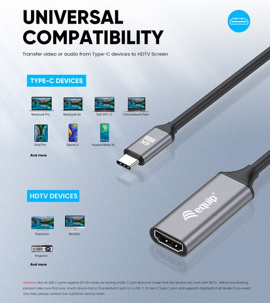 Equip 133491 video adapter - USB-C naar HDMI - 0,15m - Zwart