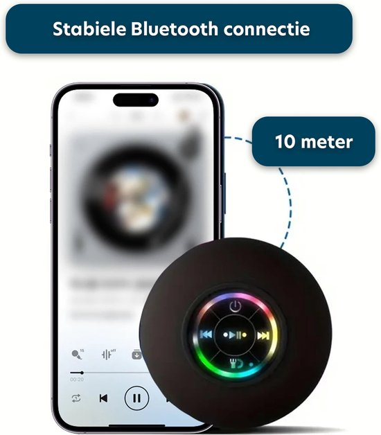 Bluetooth luidspreker - waterdicht douche LED zuignap - zwart