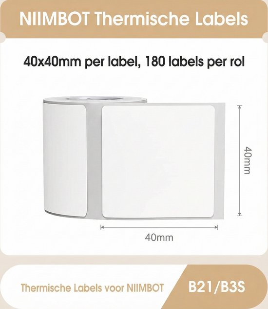 Niimbot labelprinterrol - B21/B1/B31/B4 - 40×40 mm - 180 labels - Wit