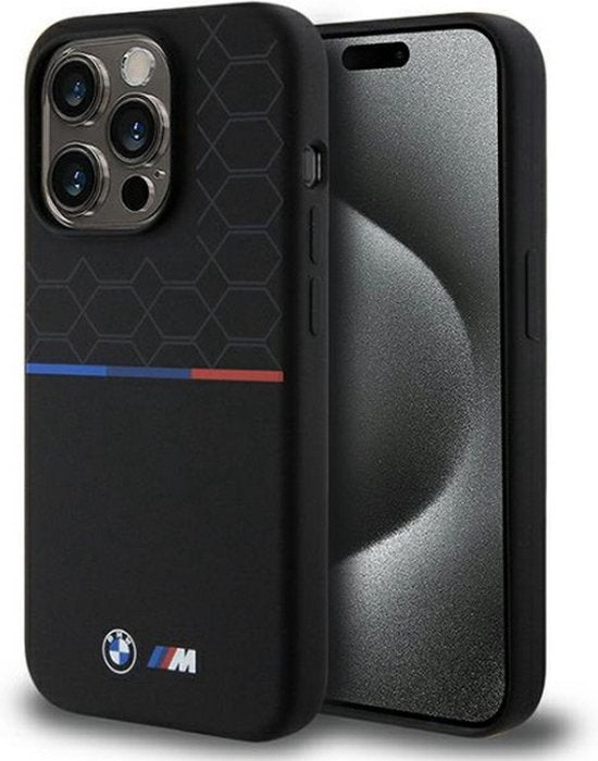 BMW M hoesje - MagSafe tricolor pattern - iPhone 15 Pro Max 6,7 inch - Zwart