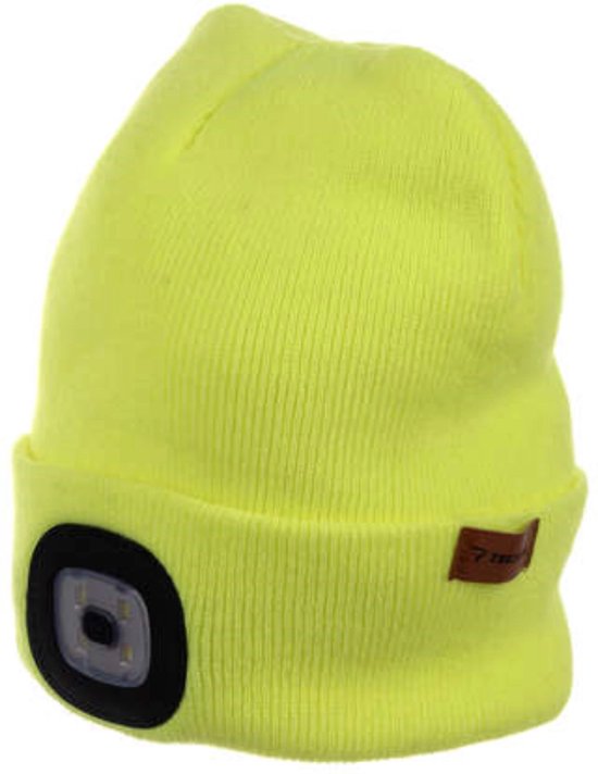 Trizand wintermuts met USB zaklamp - Neon geel