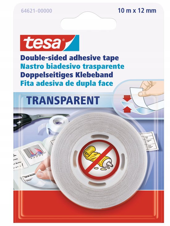 Tesa Double-Sided Tape - 10 m × 12 mm - Transparent