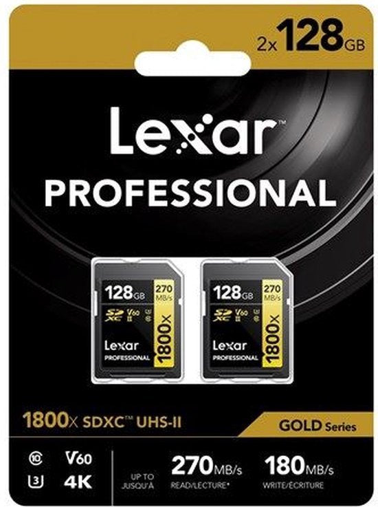 Lexar SD Pro Gold Series Memory Card 2-Pack - UHS-II 128 GB - V60 - 270 MB/s