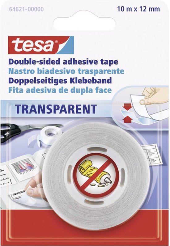 Tesa Double-Sided Tape - 10 m × 12 mm - Transparent