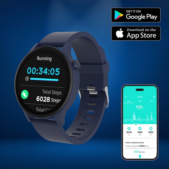 Denver SWC338BU smartwatch - Android iOS belfunctie - hartslagmeter saturatiemeter slaapmonitor - Blauw