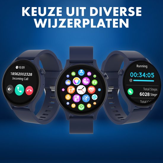Denver SWC338BU smartwatch - Android iOS belfunctie - hartslagmeter saturatiemeter slaapmonitor - Blauw