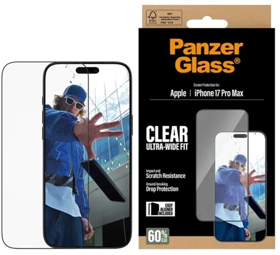 PanzerGlass Ultra-Wide Fit screenprotector - Apple iPhone 17 Pro Max - hoesje vriendelijk