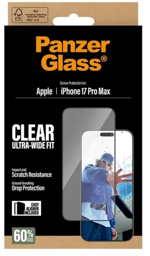PanzerGlass Ultra-Wide Fit screenprotector - Apple iPhone 17 Pro Max - hoesje vriendelijk