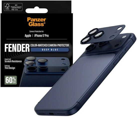 PanzerGlass FENDER cameraprotector - geschikt voor Apple iPhone 17 Pro - case friendly - Deep Blue