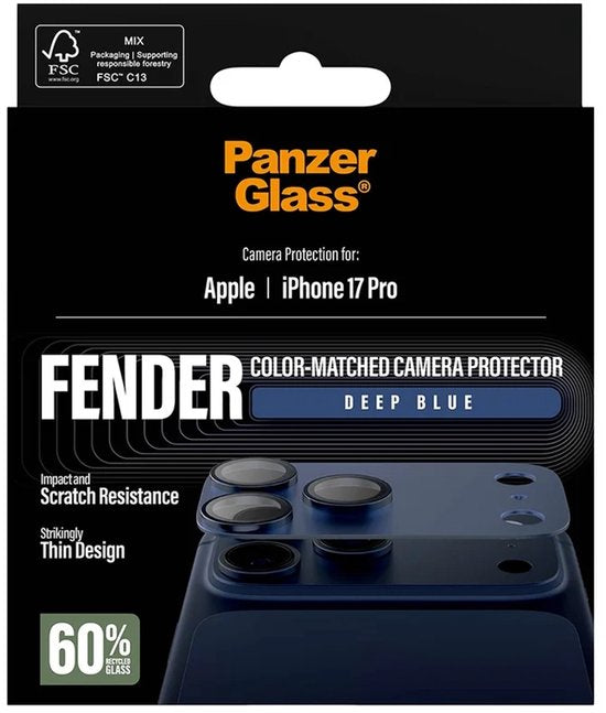 PanzerGlass FENDER cameraprotector - geschikt voor Apple iPhone 17 Pro - case friendly - Deep Blue
