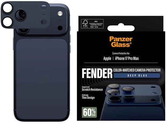 PanzerGlass Fender cameraprotector - geschikt voor Apple iPhone 17 Pro Max - aluminium case friendly - Deep Blue