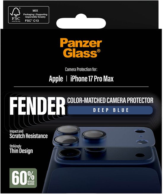 PanzerGlass Fender cameraprotector - geschikt voor Apple iPhone 17 Pro Max - aluminium case friendly - Deep Blue