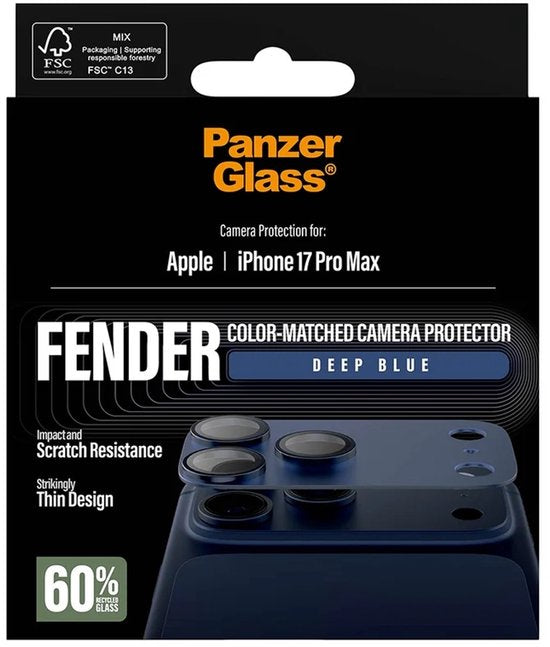 PanzerGlass Fender cameraprotector - geschikt voor Apple iPhone 17 Pro Max - aluminium case friendly - Deep Blue