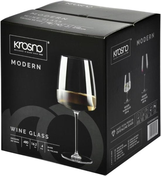 Krosno witte wijnglazen set van 4 - loodvrij kristalglas - vaatwasmachinebestendig - 480 ml