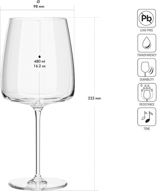 Krosno witte wijnglazen set van 4 - loodvrij kristalglas - vaatwasmachinebestendig - 480 ml