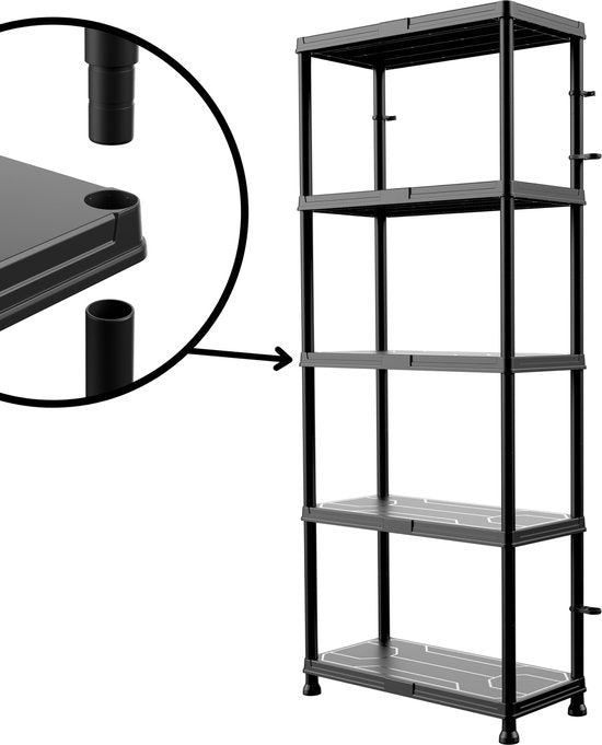 Qbrick stellingkast - kunststof met 5 planken en wandbevestiging - 74×32×175 cm