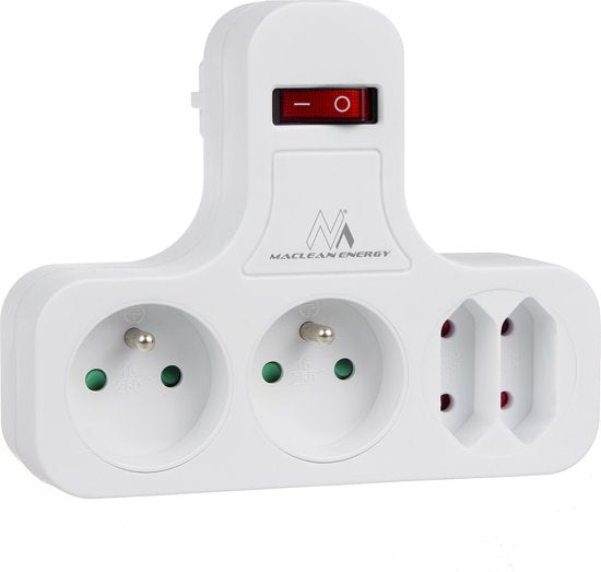 Maclean viervoudige stopcontact - type E Schuko schakelaar - 2×2,5A 2×16A