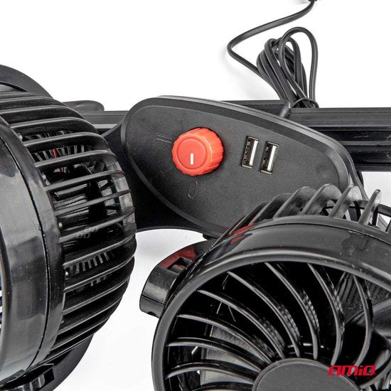Autoventilator voor hoofdsteun - dubbele ventilator 2x 4 inch - USB-oplader - 12V