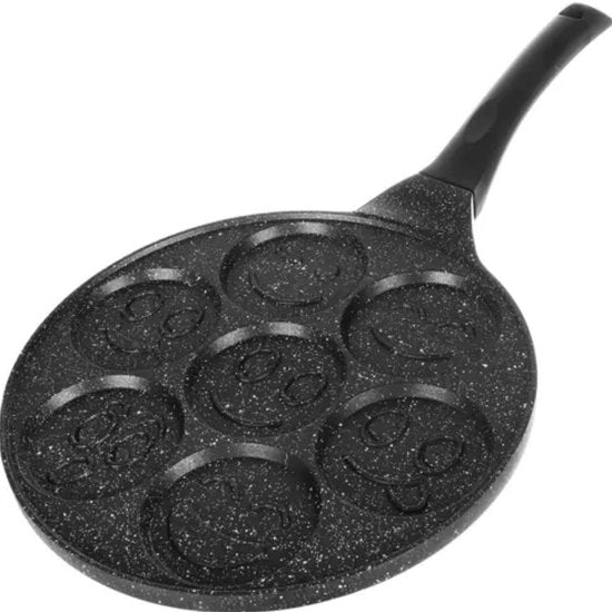 Ruhhy Frying Pan - Pancakes/Eggs - 7 Smile Molds - Non-Stick Coating - 26 cm - Black