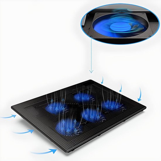 Laptopkoeler - 12 tot 17 inch - 5 fluisterstille ventilatoren met LED - verstelbare laptopstandaard met USB