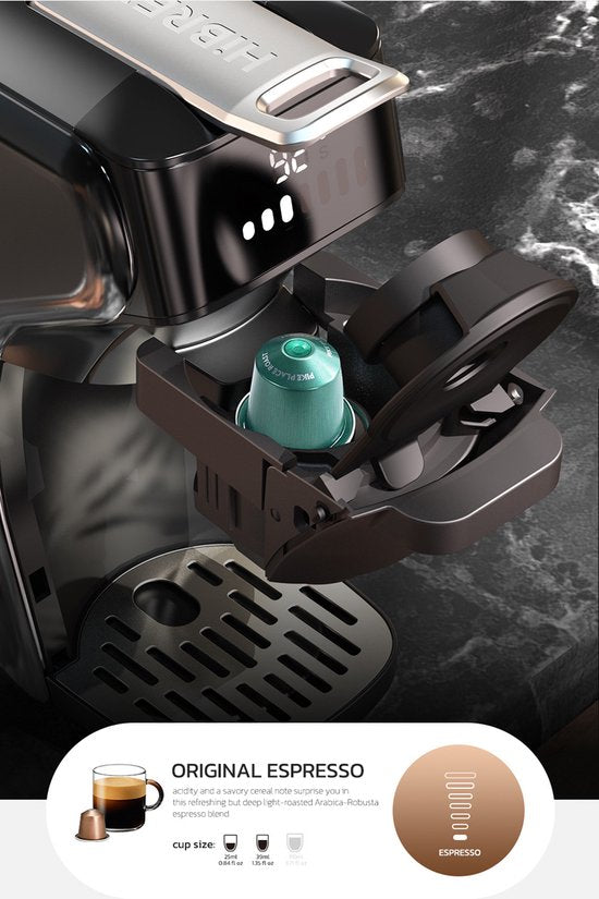 HiBREW H1B koffiezetapparaat - 6-in-1 pads - 19 bar drukextractie - watertank 600 ml - koud/warm-modus - LED-indicator - EU-stekker - Zwart