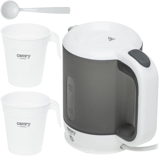 Camry reiswaterkoker - draagbaar 500 ml - 900 watt - droogkookbeveiliging - inclusief 2 kopjes en lepel