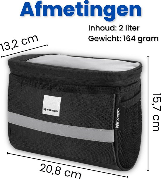 Wozinsky WBB12BK fietstas - voor stuur - 2 liter - reflecterende streep - Zwart