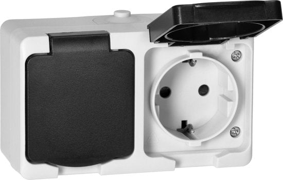 Orno wandcontactdoos - opbouw dubbel IP54 - max. 3680 watt - 10,8×6,5 cm - Wit/Antraciet