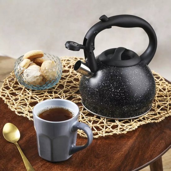 Kinghoff waterkoker - roestvrij staal 1,2 liter - fluitketel - Zwart marmer