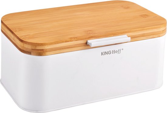 Kinghoff broodtrommel - staal deksel 30×20 cm - Wit