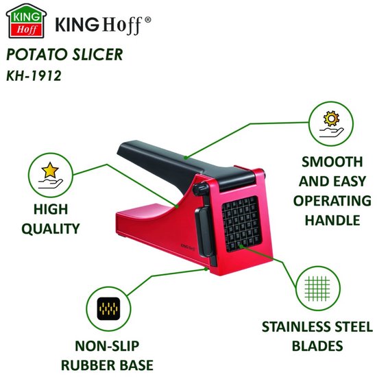 Kinghoff frietsnijder - 36×10 mm - RVS messen - Rood