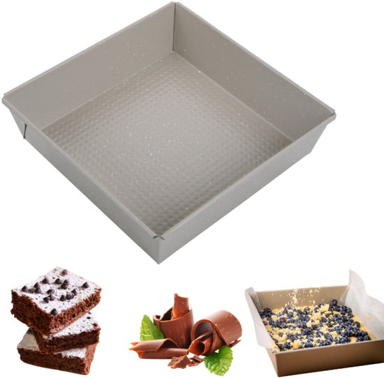 Kinghoff cakevorm - vierkant 24×24×6 cm - antiaanbaklaag - ovenbestendig tot 220°C - Beige
