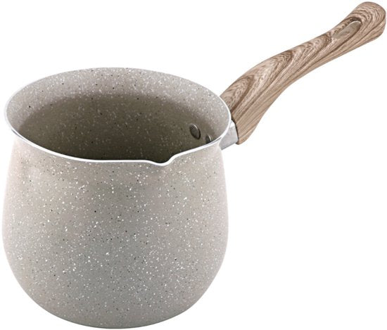 Kinghoff KH-1982 Turkse koffiepot cezve - 1,8 liter - voor inductie gas en elektrisch - anti-aanbaklaag in marmerlook - houten handvat