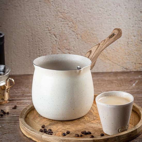 Kinghoff KH-1982 Turkse koffiepot cezve - 1,8 liter - voor inductie gas en elektrisch - anti-aanbaklaag in marmerlook - houten handvat