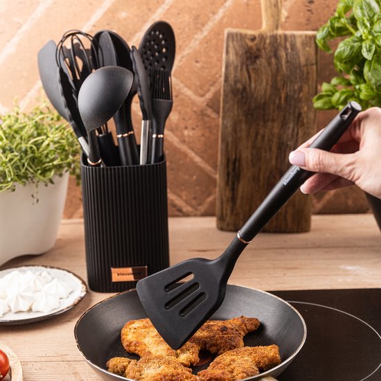 Klausberg kitchen utensils set of 12 - silicone with stand - heat resistant up to 220 °C - Black