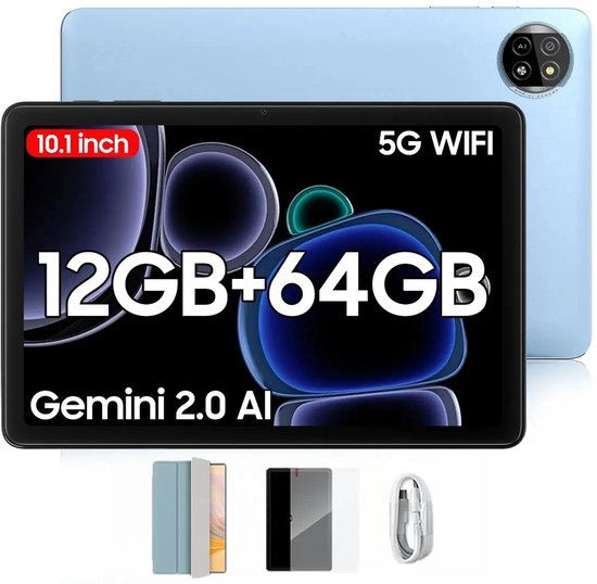Blackview Tab 20 tablet - WiFi Android 15 12GB+64GB 10 inch - inclusief hoes screenprotector - Blauw