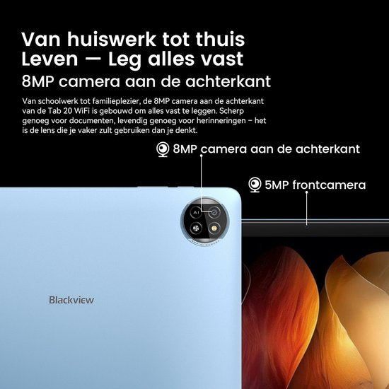Blackview Tab 20 tablet - WiFi Android 15 12GB+64GB 10 inch - inclusief hoes screenprotector - Blauw