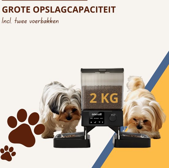 Oneisall voerautomaat PFD-002 - automatisch draadloos - droogvoer kat en hond - portiecontrole - 5 liter reservoir - zonder WiFi