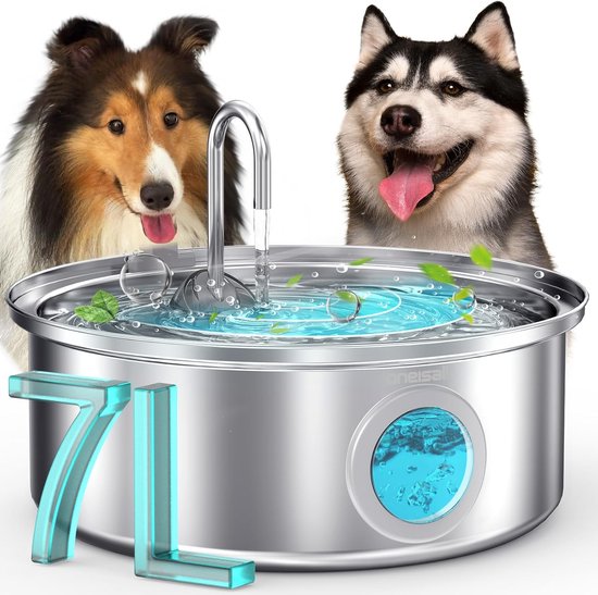 oneisall drinkfontein voor honden - 7 liter - RVS met kijkvenster - LED-licht - 5-laagse filtratie