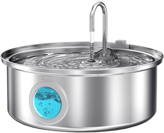 oneisall drinkfontein voor honden - 7 liter - RVS met kijkvenster - LED-licht - 5-laagse filtratie