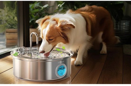oneisall drinkfontein voor honden - 7 liter - RVS met kijkvenster - LED-licht - 5-laagse filtratie