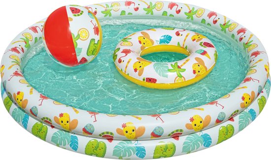 Bestway opblaasbaar zwembad set van 3 - met zwemband en strandbal - ⌀ 120 cm