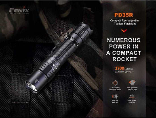 Fenix PD35R zaklamp - 1700 lumen aluminium - inclusief batterij
