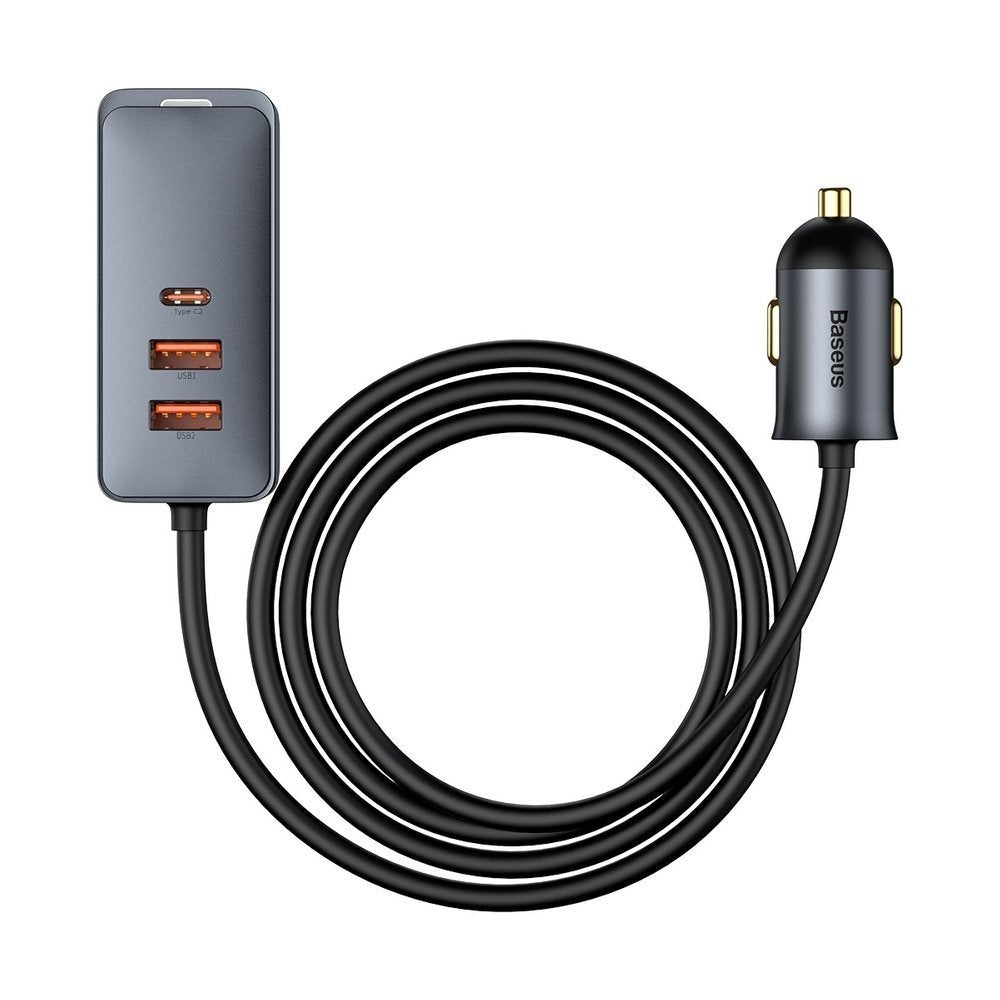 Baseus Share Together PPS Multi-port Fast Charger Car Charger with extension cable 120W (2x USB + 2x USB-C) - 1.5 meters - Gray